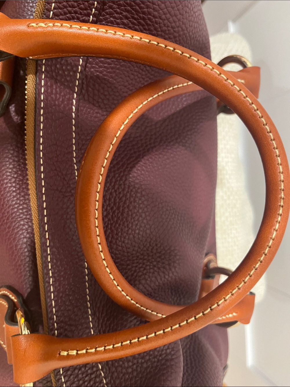 Dooney & Bourke  large Burgundy Pebble Leather Satchel with Tan Trim - Picture 3 of 16